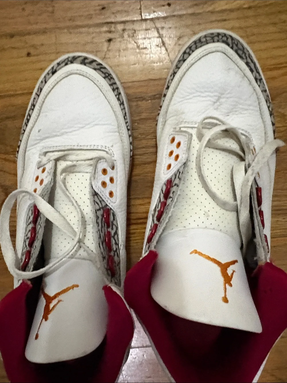 Jordan Mens White Leather Sneakers with red Lining and Gold Jumpman